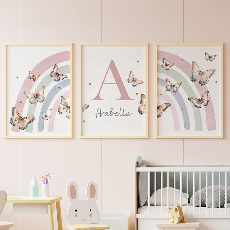 Baby Nursery Decor Girl - Różowa tęcza motyl niestandardowe imię dziecka
